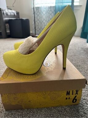 Mix No. 6 Neon Yellow Textured High Heel Pumps FINAL SALE!